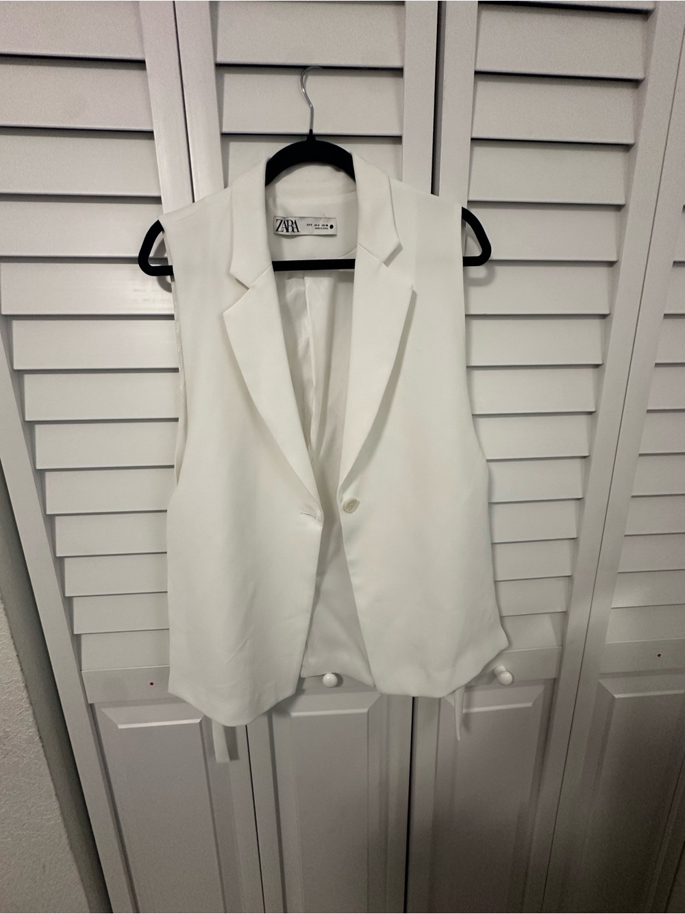 Zara White Sleeveless Blazer Vest - Tailored Notch Lapel
